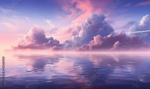 Oceanic Melody: Stylized Sea with Clouds on Matte Background
