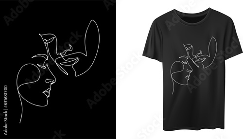 Couple love feeling face line art t shirt design 