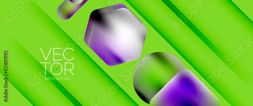 Dynamic bright colorful geometric elements with fluid gradients, lights, shadows blend in a minimal backdrop, creating captivating composition