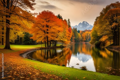 autumn landscape with lake and trees photo