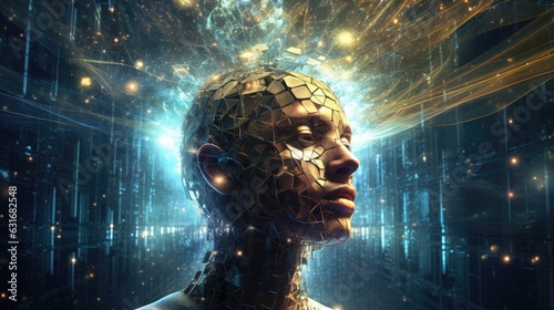 Cosmic mindfulness exploring three-dimensional dreams with AI technology  futuristic cyberworld visualizing the interface of artificial intelligence in a virtual universe  Generative AI.