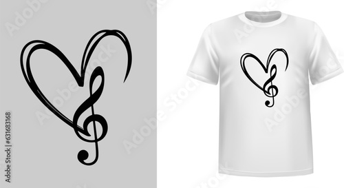 Heart and music clef t shirt design art 