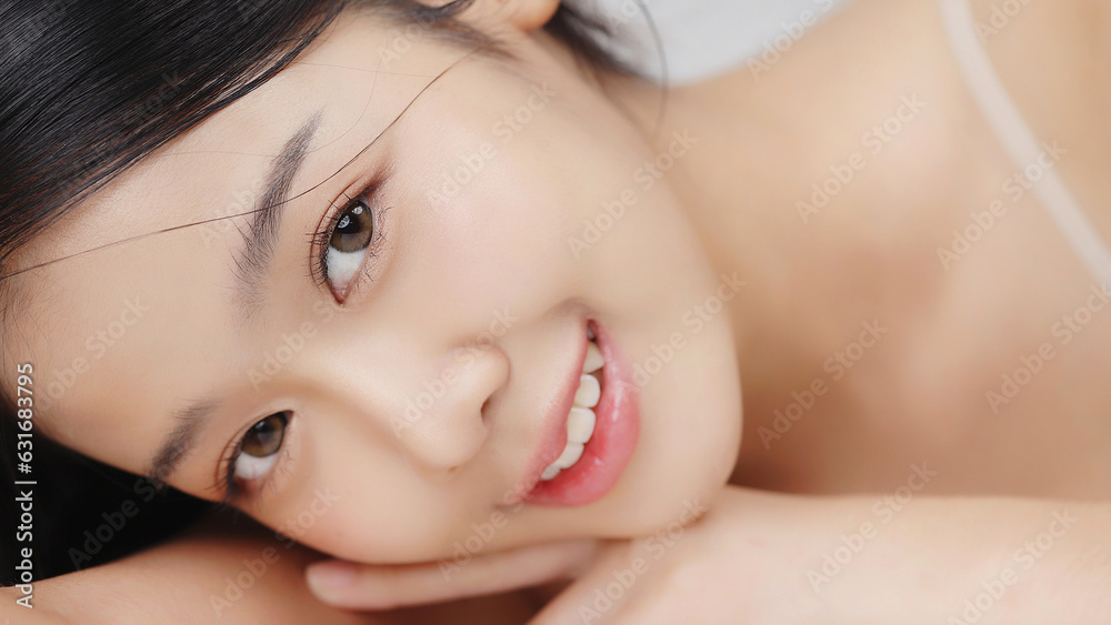 Portrait of Young beauty Asian girl with Korean makeup style on isolated background. Facial treatment, Cosmetology.