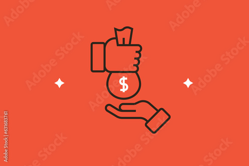 Geometric give money illustration in flat style design. Vector illustration. 