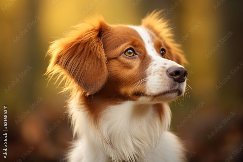 Selective focus shot of an adorable kooikerhondje dog, aesthetic look