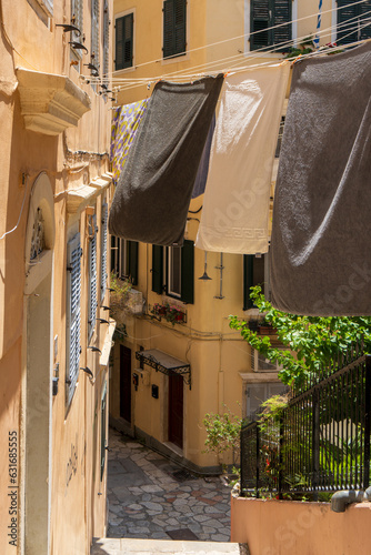 Trocknende Handtücher in Corfu Stadt