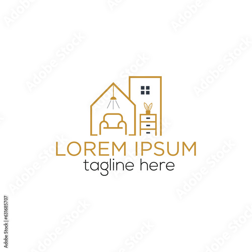 Home decor interior with chair indoor plant and home light logo design furniture design logotype
