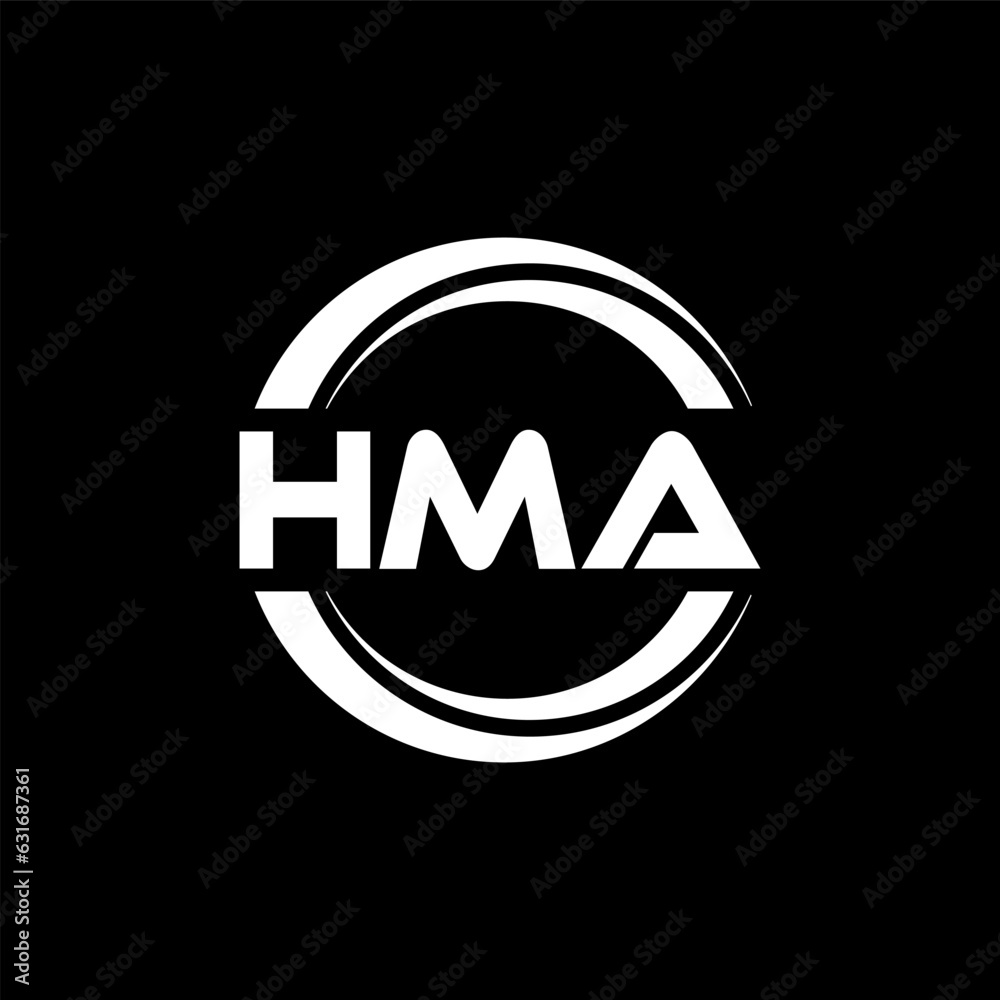 HMA letter logo design with black background in illustrator, vector logo modern alphabet font overlap style. calligraphy designs for logo, Poster, Invitation, etc.
