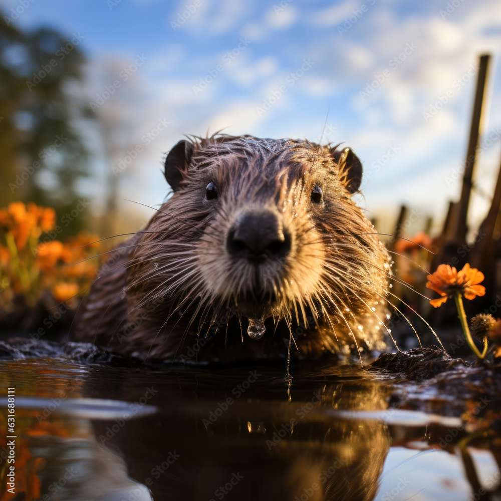 Beaver in its Natural Habitat, Wildlife Photography, Generative AI