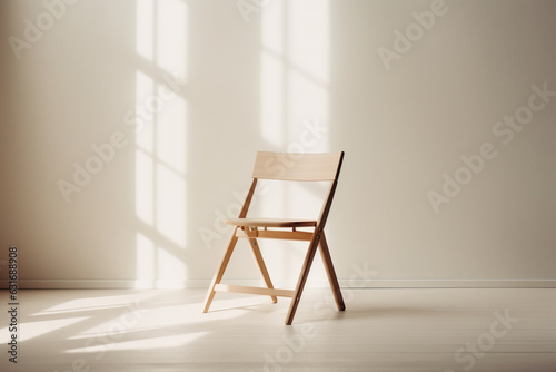 shot of a wooden chair behind a white  aesthetic look