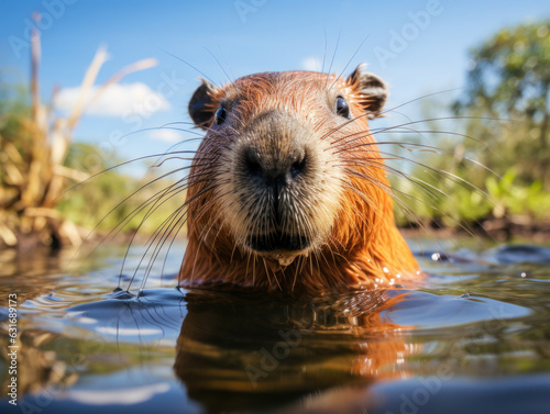Capybara in its Natural Habitat, Wildlife Photography, Generative AI