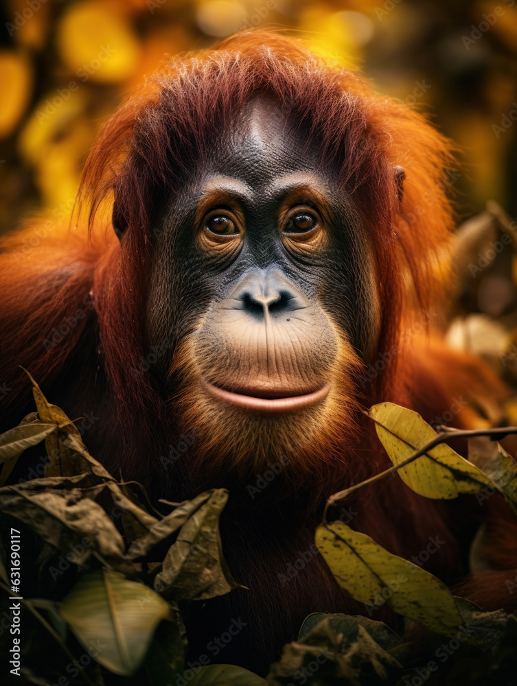 Orangutan in its Natural Habitat, Wildlife Photography, Generative AI