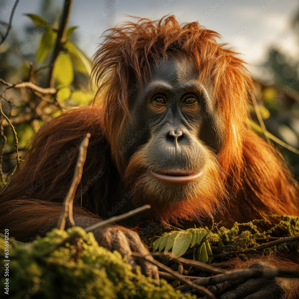 Orangutan in its Natural Habitat, Wildlife Photography, Generative AI Orangutan in its Natural Habitat, Wildlife Photography, Generative AI