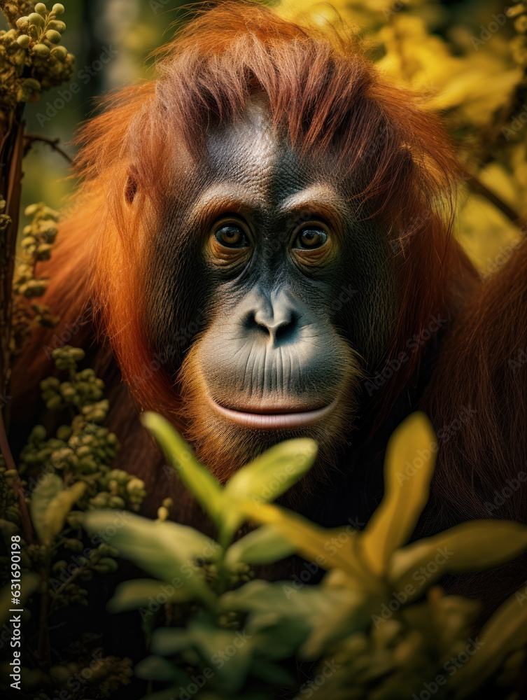 Obraz premium Orangutan in its Natural Habitat, Wildlife Photography, Generative AI