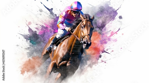 Abstract racing horse with jockey from splash of water.Generative AI photo