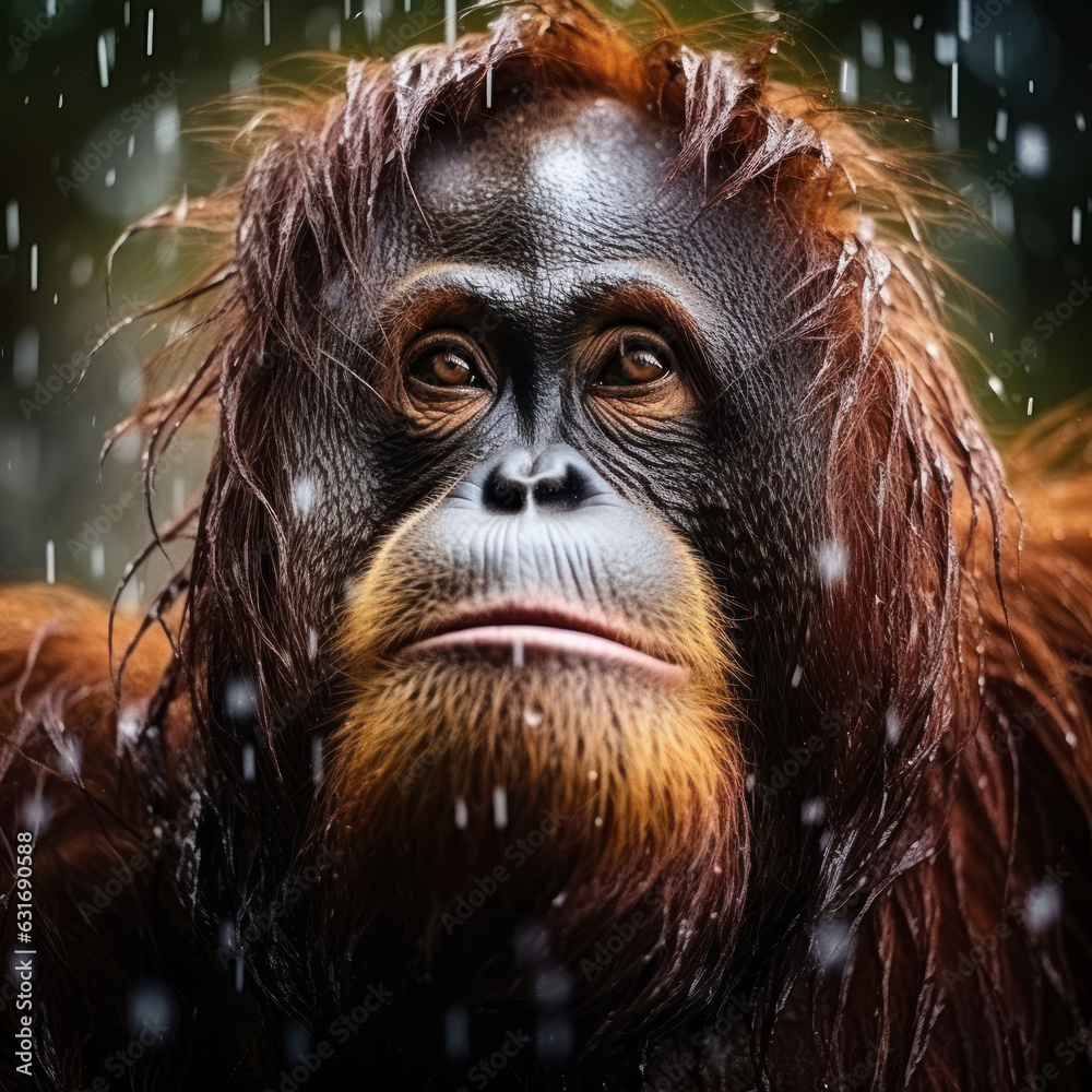 Obraz premium Orangutan in its Natural Habitat, Wildlife Photography, Generative AI