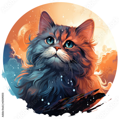 A mesmerizing persian cat Halloween day t-shirt design  featuring a cat as a celestial stargazer  surrounded by swirling constellations  Generative Ai