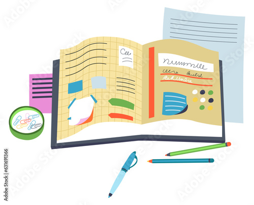 Personal diary, teenager notebook and pencils