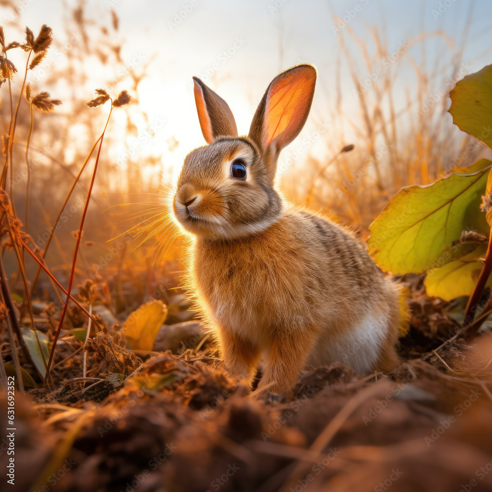 Fototapeta premium Rabbit in its Natural Habitat, Wildlife Photography, Generative AI