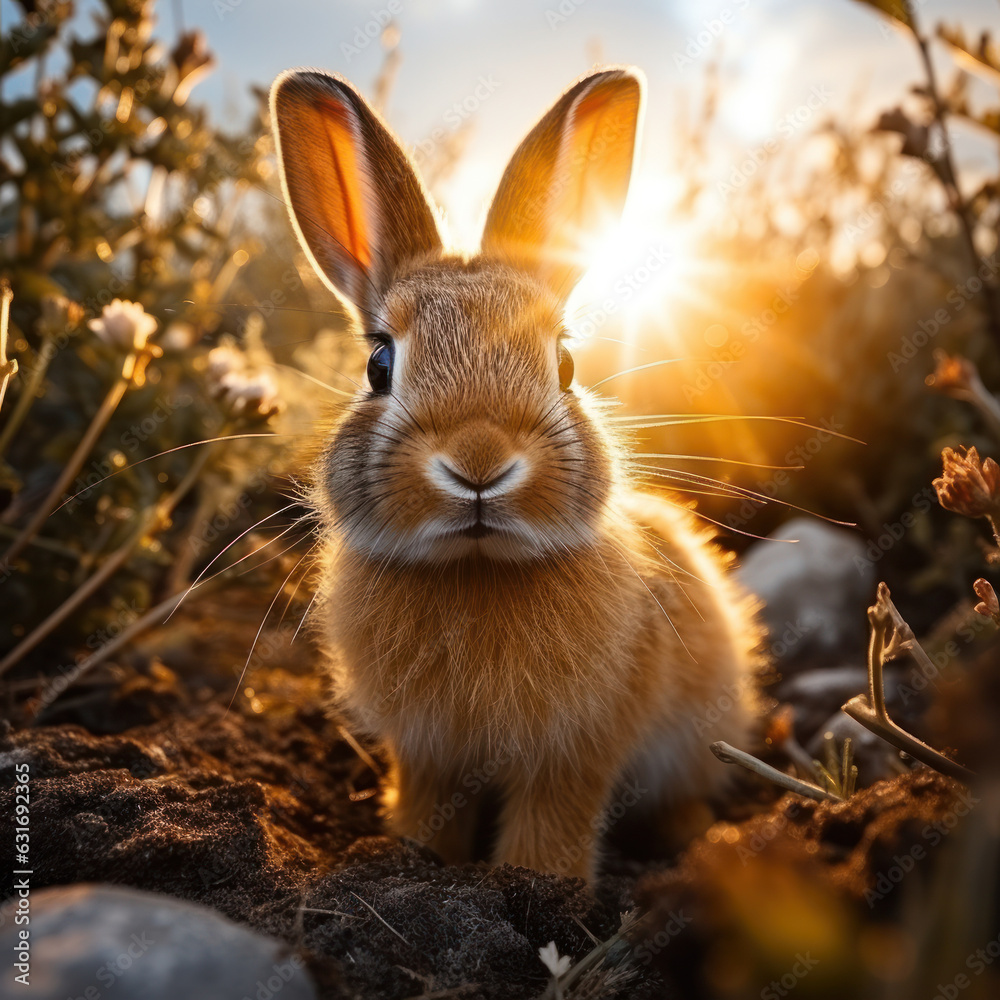 Fototapeta premium Rabbit in its Natural Habitat, Wildlife Photography, Generative AI