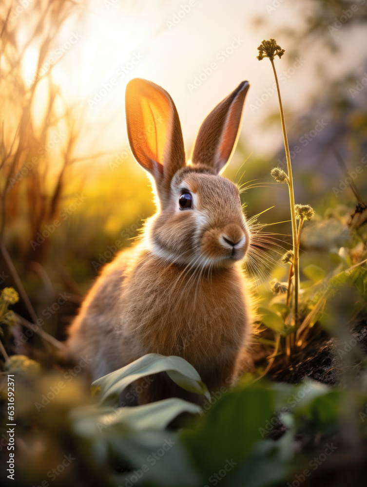 Fototapeta premium Rabbit in its Natural Habitat, Wildlife Photography, Generative AI