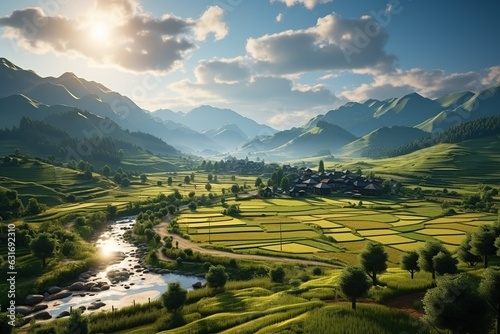 Fotografia Rice fields on terraced. Generated with AI