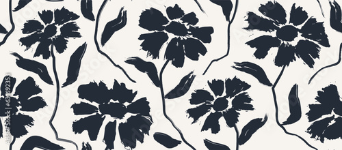 flowers hand drawn seamless pattern. ink brush texture.	
