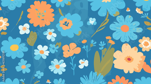 Infuse playfulness with Whimsical Wildflowers: charming cartoon-like blooms on sky blue. Ideal for kids' decor, stationery, crafts. Editable, Customizable.