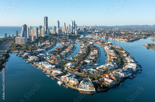 aerial view of the city of Surfers Paradise on the Queensland  Gold Coast, Australia.