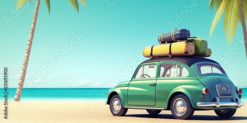 Summer travel , car with luggage for summer holidays , Beach sea view , Vacation , Created with Generate Ai Technology © Atchariya63