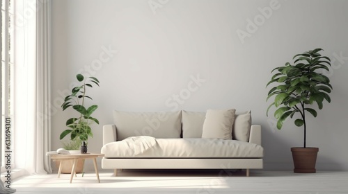 Comfortable couch in Scandinavian living room interior.Generative AI