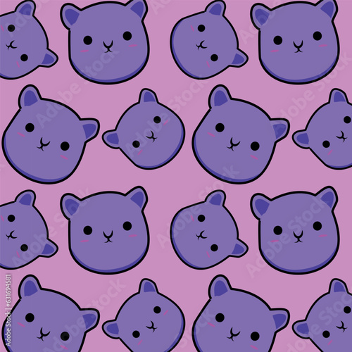 cute kawaii purple cat seamless pattern in pink background for children toys and fashion