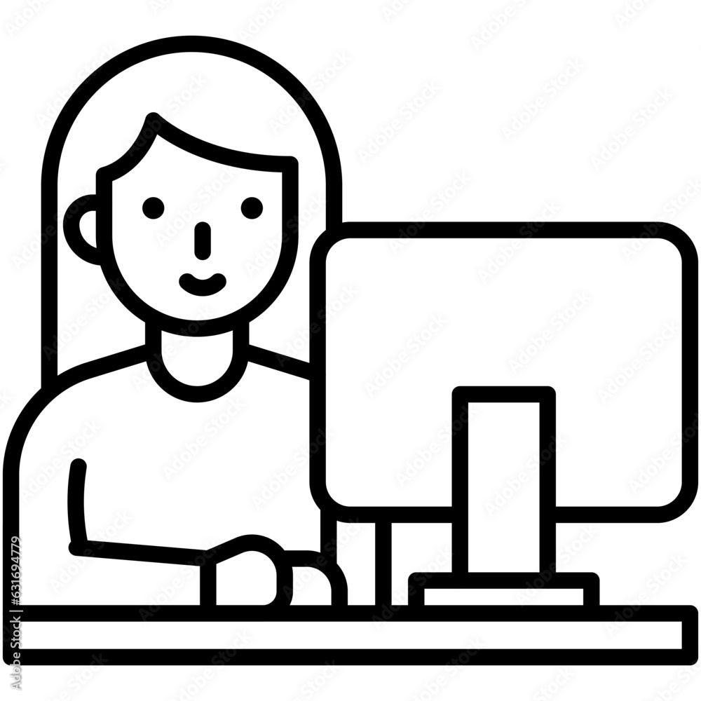 Woman using computer icon, An avatar that is related to education Woman using computer icon, An avatar that is related to education
