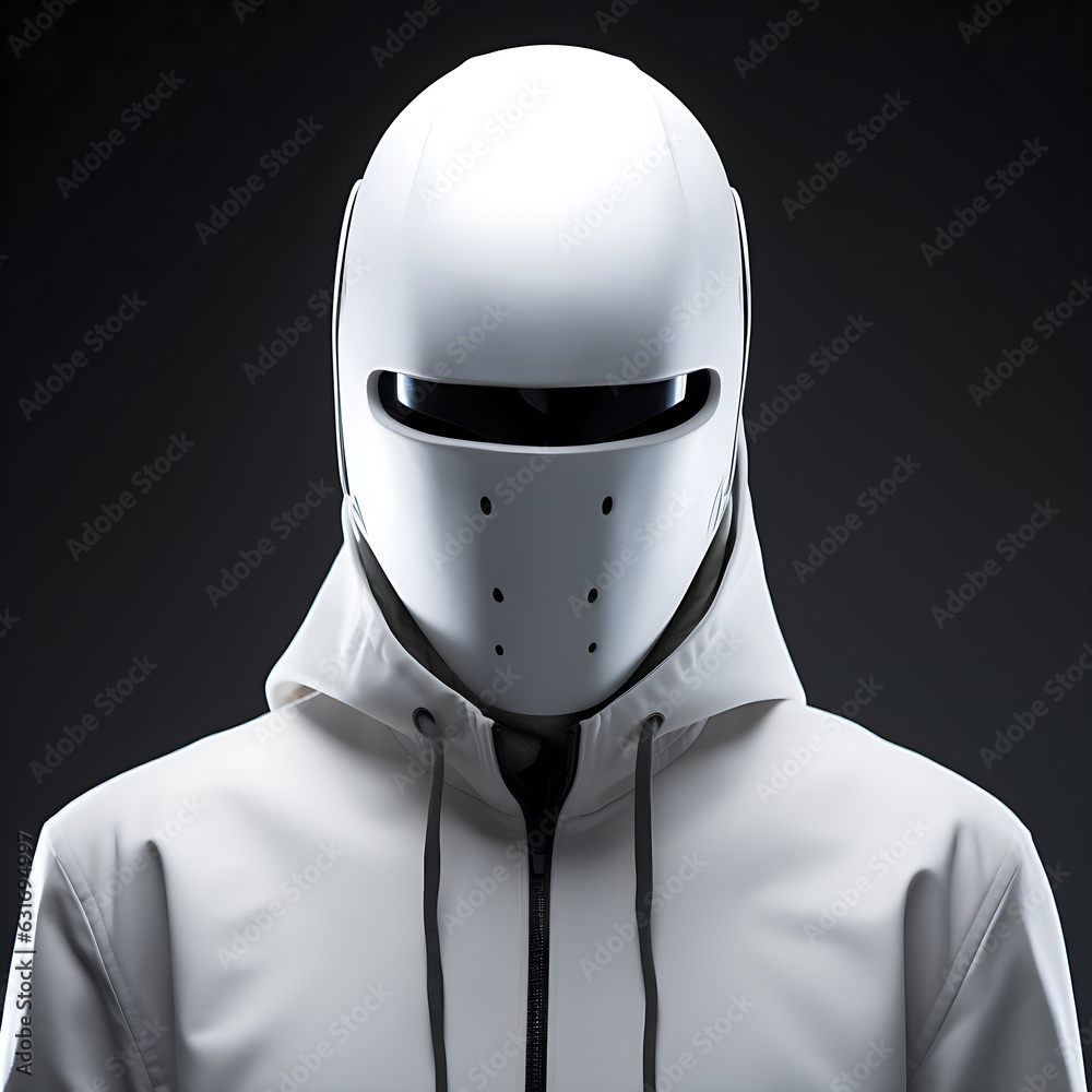Figure with futuristic white mask Figure with futuristic white mask