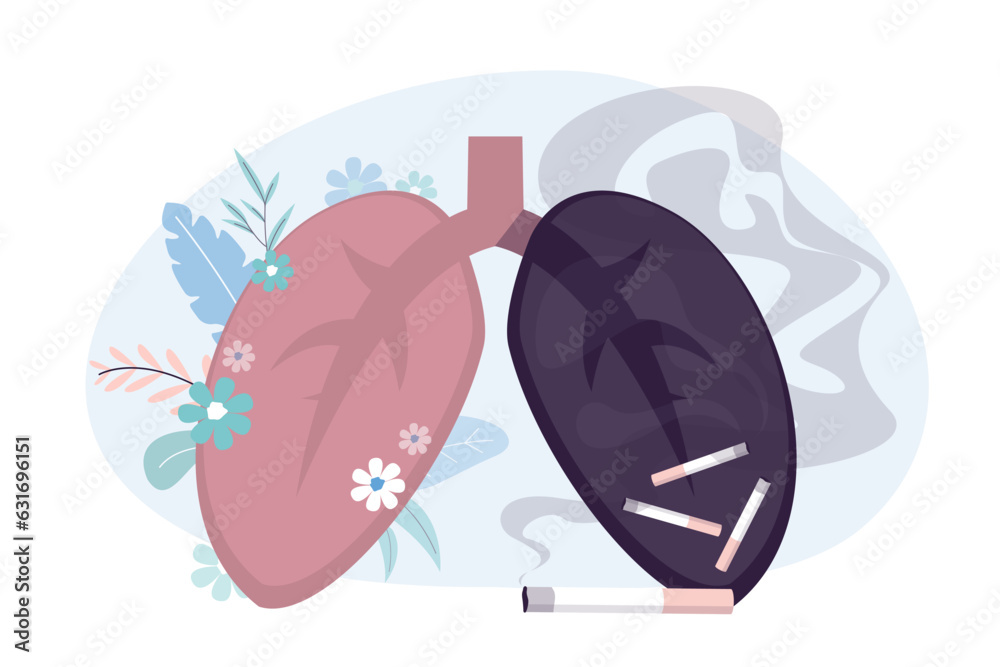Comparison of the lungs of healthy person and smoker. Harm and disease from smoking. Health care infographics banner. Lifestyle, harmful addictions lead to cancer or respiratory diseases Comparison of the lungs of healthy person and smoker. Harm and disease from smoking. Health care infographics banner. Lifestyle, harmful addictions lead to cancer or respiratory diseases