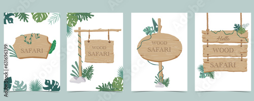 Wood frame collection of safari background set.Editable vector illustration for birthday invitation,postcard and sticker