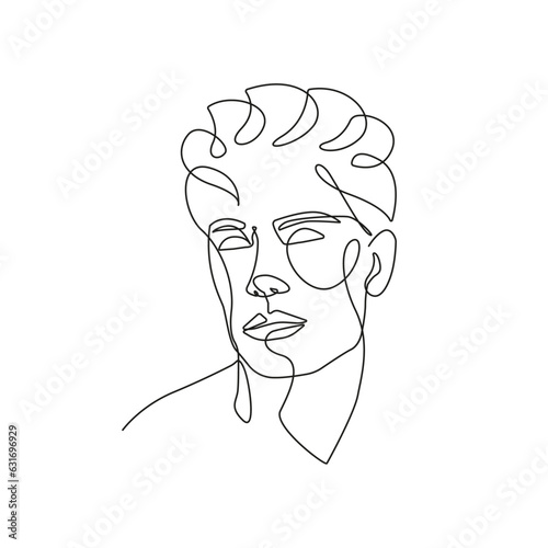 Man Portrait One Line Drawing. Male Face Creative Contemporary Abstract Line Drawing. Man Beauty Fashion Art. Vector Minimalist Design for Wall Art, Print, Card, Poster. 