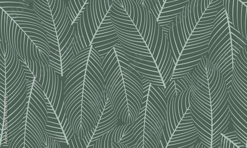 Leaves Seamless Pattern. Abstract Wallpaper with Trendy Floral Leaf Ornament. Botanical Background. Seamless Pattern with Leaves Linear Texture for Print, Textile, Surface Design. Vector EPS 10