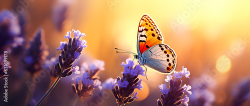 Purple lavander flowers with a butterfly over them