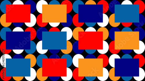 Carteles geométricos en horizontal con cuadrados y circunferencias de colores estilo bauhaus para poster, portadas, libros o carteles