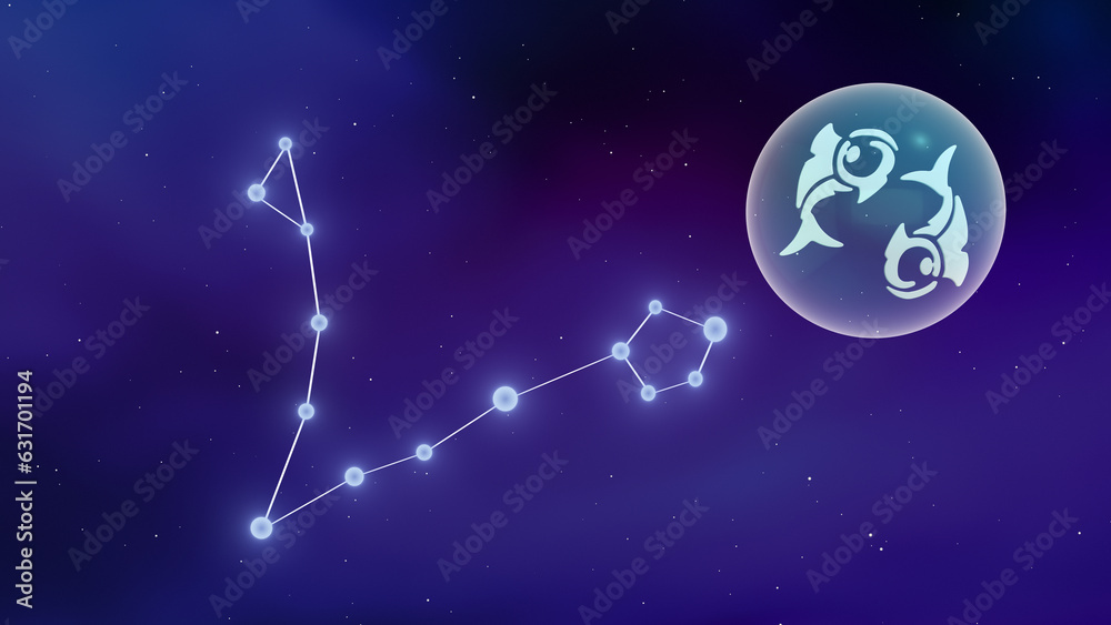 Glass sphere encasing the Pisces sign and a zodiac constellation Glass sphere encasing the Pisces sign and a zodiac constellation