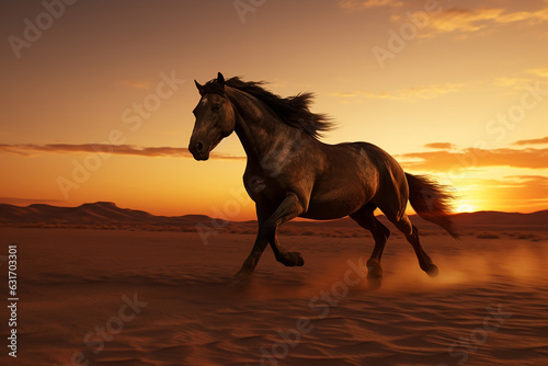 A beautiful horse runs in the desert © frimufilms