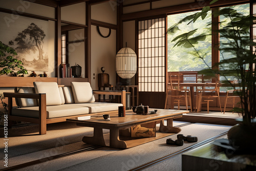 The interior of a living room in Japanese style