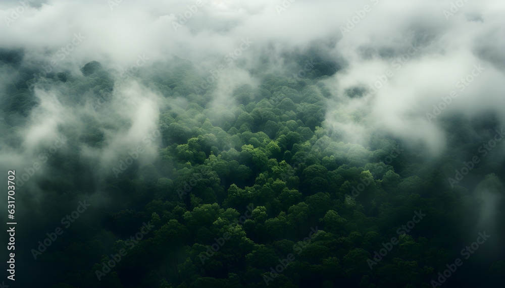 Obraz premium Aerial view of a forest, woodland, background material