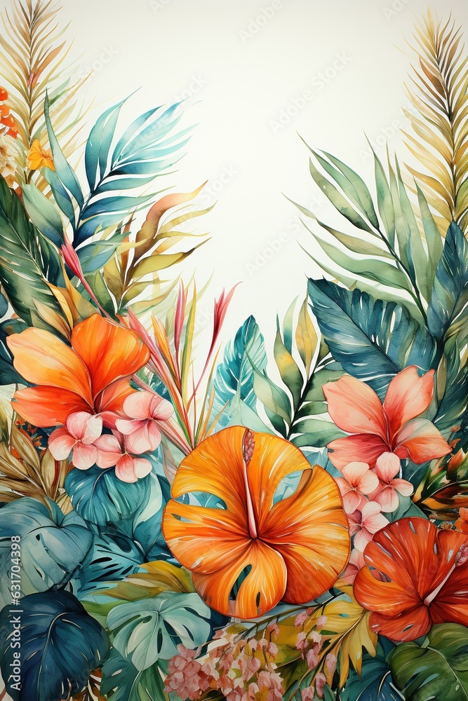 Watercolor leaves with empty space on white background, Generated with AIvector graphic , Watercolor leaves with empty space on white background, Generated with AIvector graphic ,