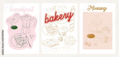 Collection of Retro Kitchen wall art. Food Poster template. Interior posters set. Inspiration posters. Editable vector illustration.
