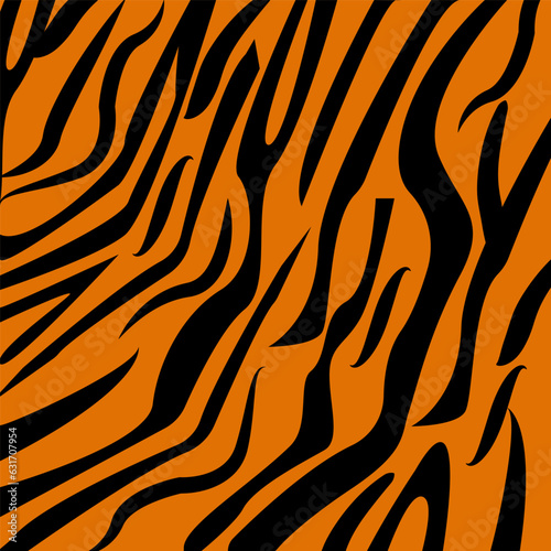 Fototapeta Naklejka Na Ścianę i Meble -  Vector tiger print - black lines on an orange background. Animal print.
