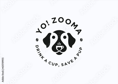 Coffee with dog logo design vector silhouette illustration