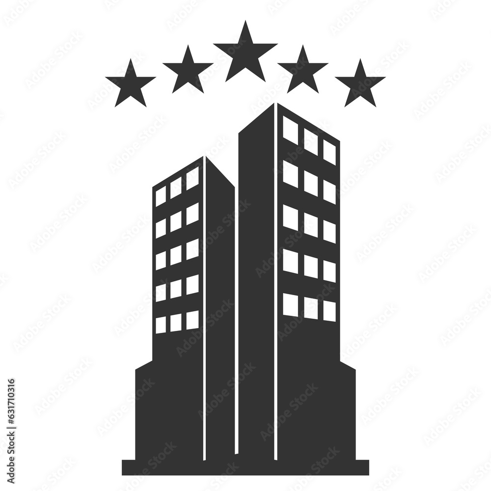Vector illustration of a five-star hotel icon in dark color and transparent background(PNG).