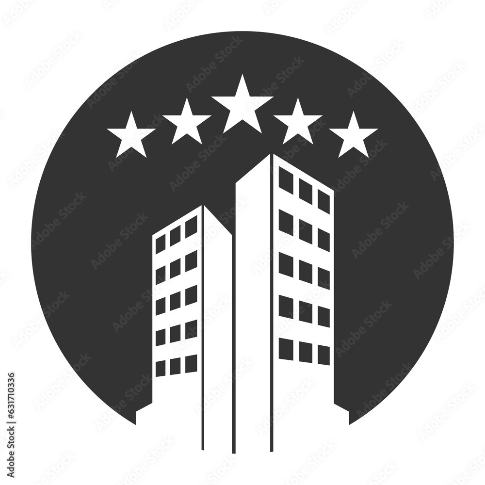 Vector illustration of star hotel icon in dark color and transparent background(PNG).